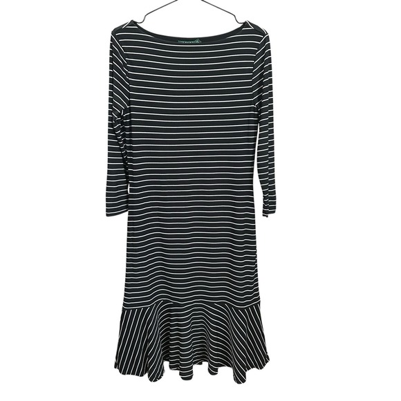 Lauren Ralph Lauren Dresses & Skirts - Ralph Lauren‎ Women Stripes Black White Stretch 3/4 Sleeve Flowy Bottom Size S